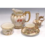 A collection of Victorian Royal Worcester blush ivory porcelain, to include a jug with a lobed
