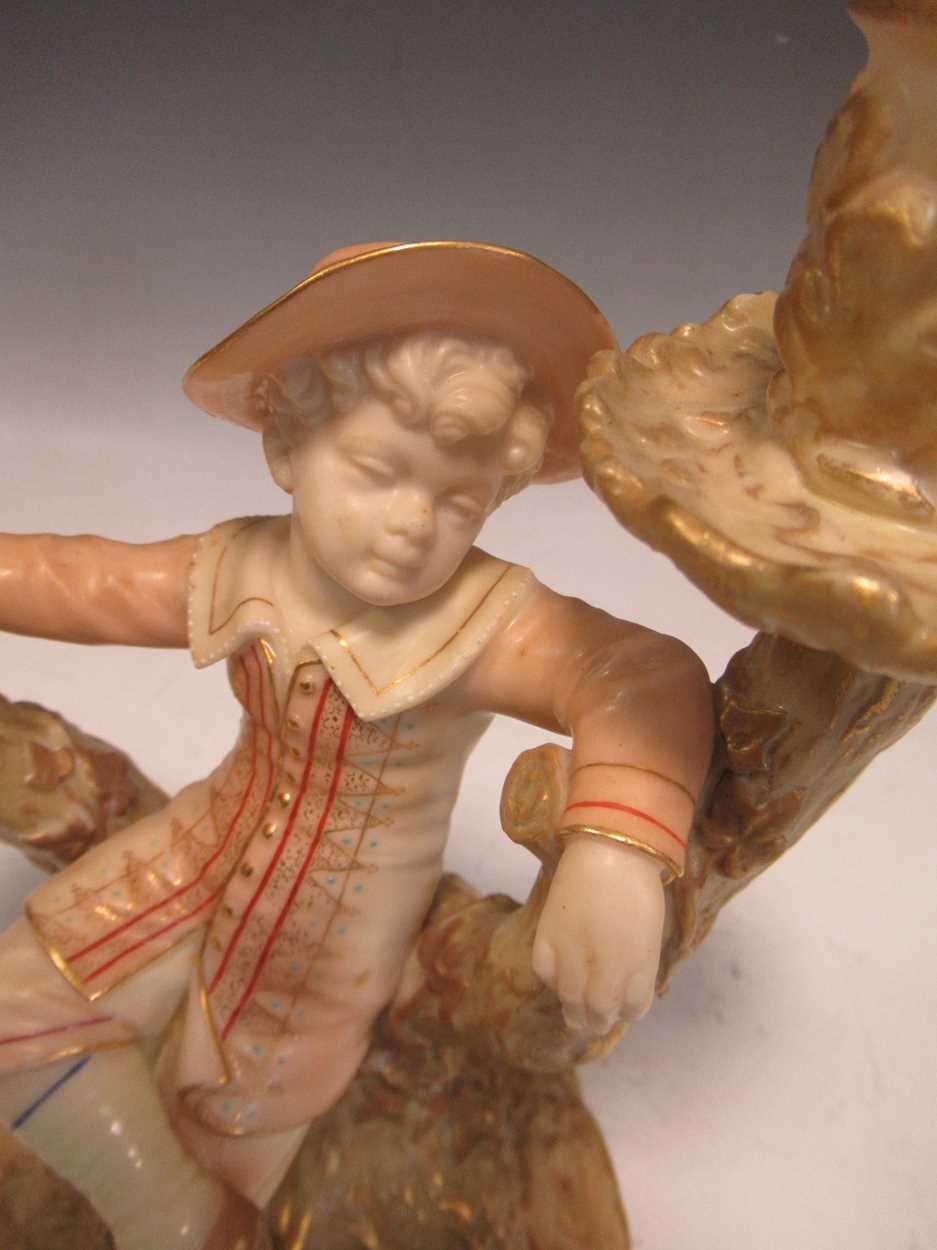 A late 19th century Royal Worcester blush ivory candelabrum modelled as a boy on a tree stump 20.5cm - Bild 8 aus 10