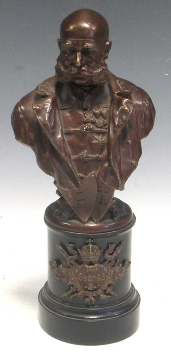 A bronze bust of Franz Ferdinand of Austria, on a turned socle base, 26cm highProvenance: