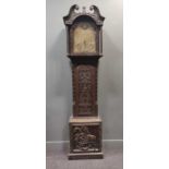 A George III later-carved oak longcase clock, the brass dial marked 'Pattison, Halifax', with 3