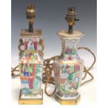 Two famille rose lamp bases, 34cm high and 32cm high (2)Provenance:Collection of Barry Lock (
