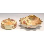 A Royal Worcester blush ivory shell dish 1274 together with a blush ivory lidded circular box (2)