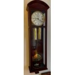 Kieninger (Germany) mahogany Vienna type wall clock, 20th century, the white dial with subsidiary