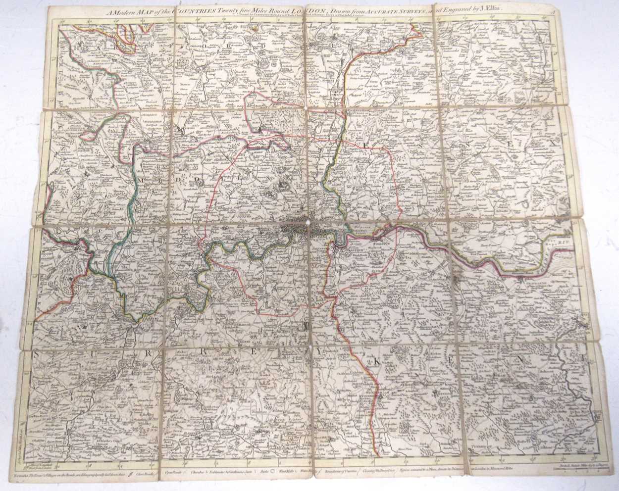 J. Ellis for Carington Bowles and R Sayer, Map of the Countries twenty-five miles round London, - Image 2 of 5