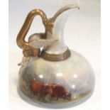 A Worcester squat form ewer painted with Highland Cattle by Harry Stinton, signed, 12cm highSome