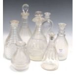A collection of 18th and 19th century cut glass decanters (qty)