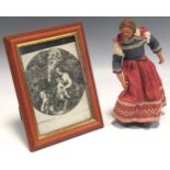 A 19th century Neapolitan crib figure, 22cm high; together with a Della Bella engraving (2)