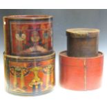 A graduated set of three Chinese painted bentwood hat boxes and another