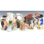 A collection of 19th century and later ceramics to include Prattware Toby Jugs and Staffordshire