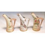 Three Worcester jugs with faux stag antler handles, 16cm high (3)