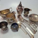 A collection of silverware including flatware, cream jugs, sauce boat etc, 41ozt weighable silver,