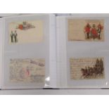 First World War postcard album with c. 140 postcards, medal, ephemera etc. Including 15