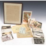 Box of ephemera including many postcards; many 19th century double page and other military and