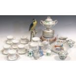 A Capodimonte parrot, a blanc du chine stork, two Chinese hand-painted rice bowls and various