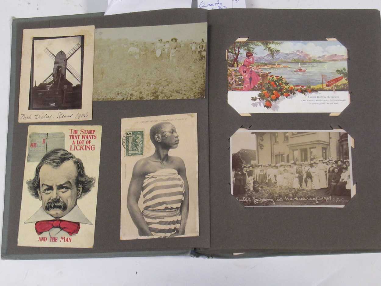 Postcard album with c. 200 postcards and a number of loose cards. Including UK topographical, social