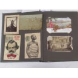 Postcard album with c. 200 postcards and a number of loose cards. Including UK topographical, social