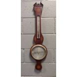 A 19th century mahogany banjo barometer with shell and flower head inlay, 96cm