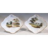 A pair of Wedgwood lozenge shaped dishes, painted by John Cutts with Brockenhurst Hampshire (2)