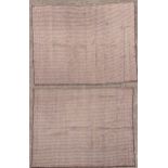 A pair of brown and cream striped woollen floor coverings, 210 x 150cm