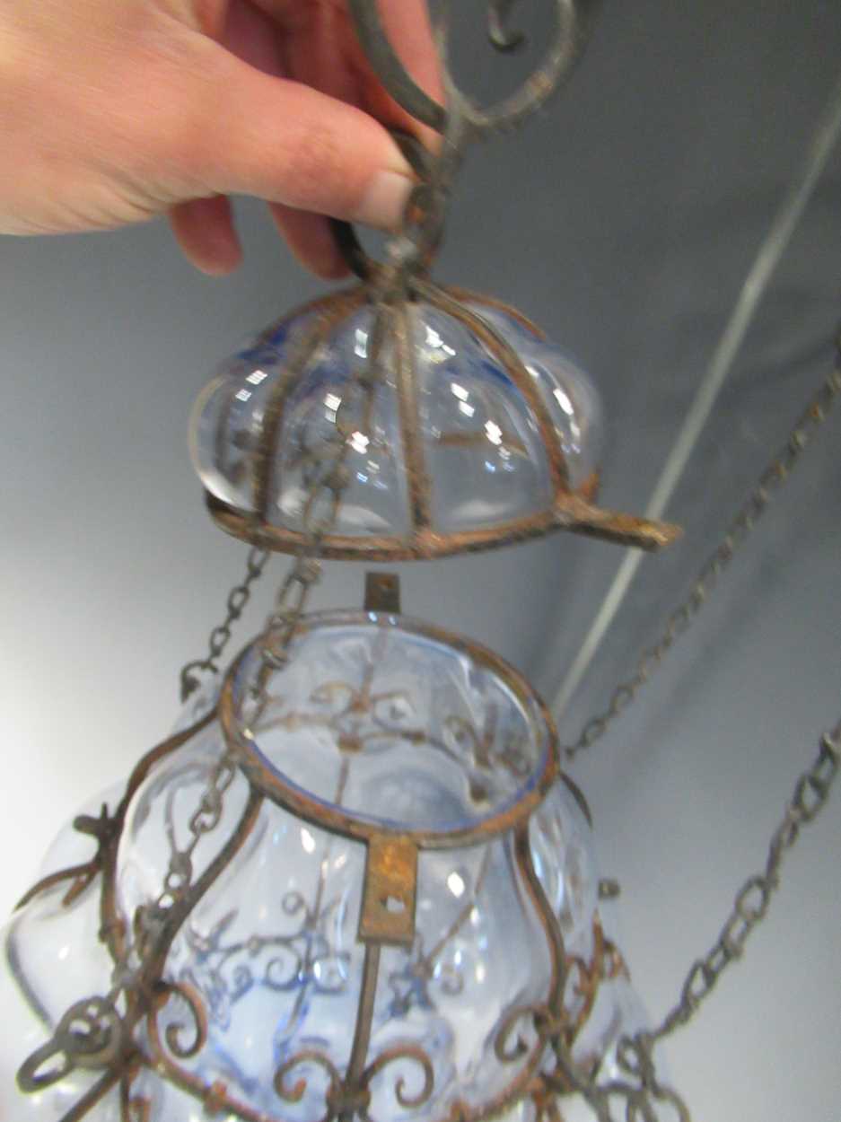 A glass lobed and blue tinted glass lantern and three other light fittings - Image 5 of 5
