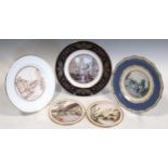 John Mclaughlin for The Country Work Studio, Derby, three plates painted with views of Derbyshire,