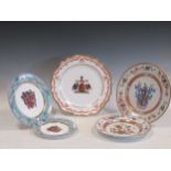 John McLaughlin for Country Work Studio, Derby, four armorial plates, to include one painted with