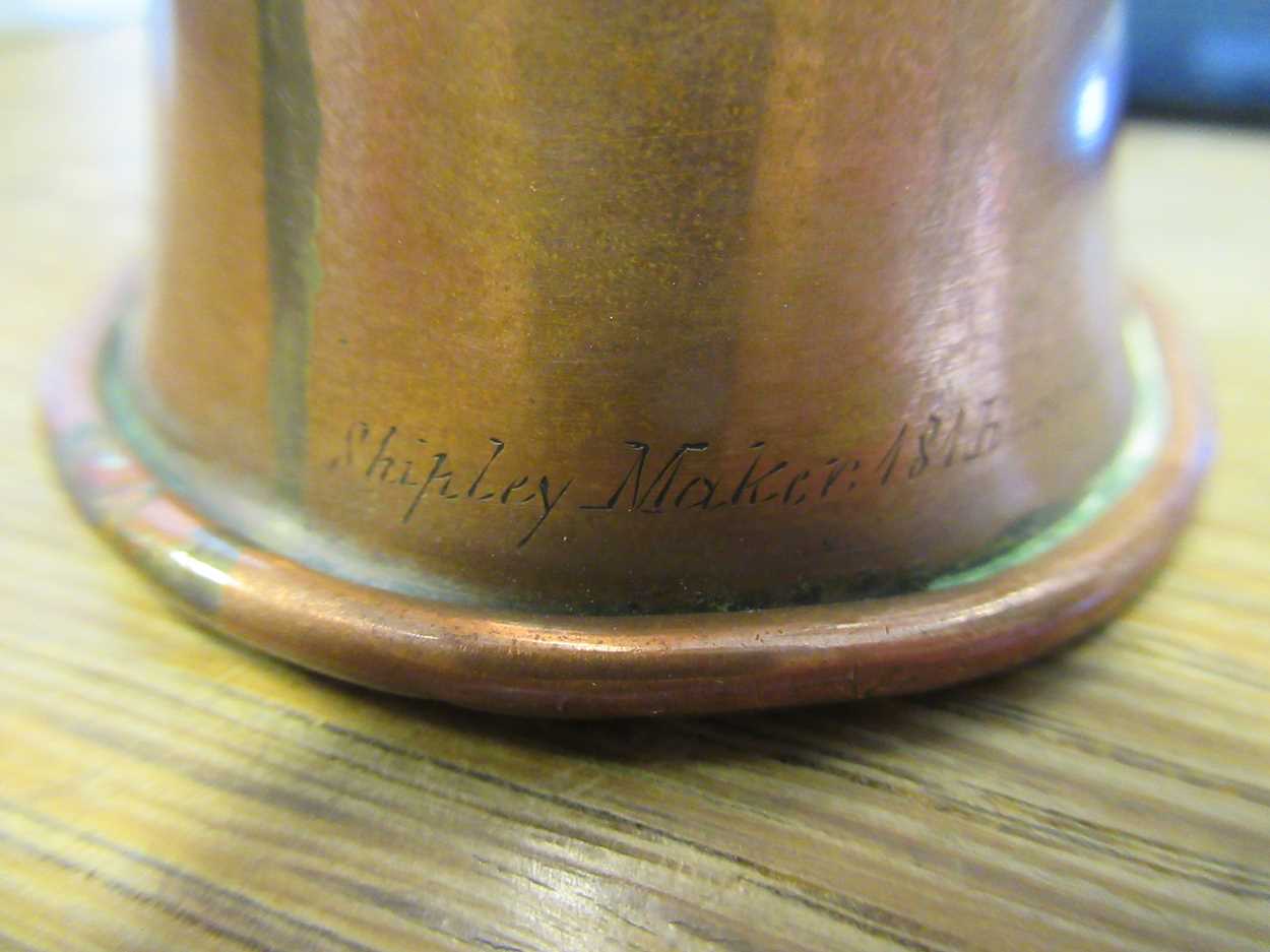 A copper and brass hunting horn in a fitted leather carrying case, a very small bugel, together with - Image 5 of 5