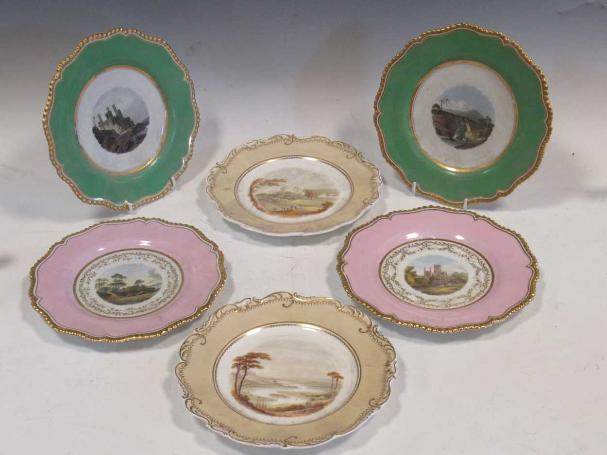 A pair of English porcelain plates painted with views of Doune Castle and View of Atholl; a pair
