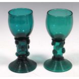 Two green glass roemers with prunts, 14cm highProvenance:Shirley Warren Antique Glass