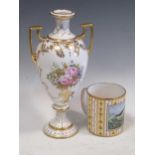 John McLaughlin for Country Work Studio, Derby, a two-handled pedestal vase, painted with flowers