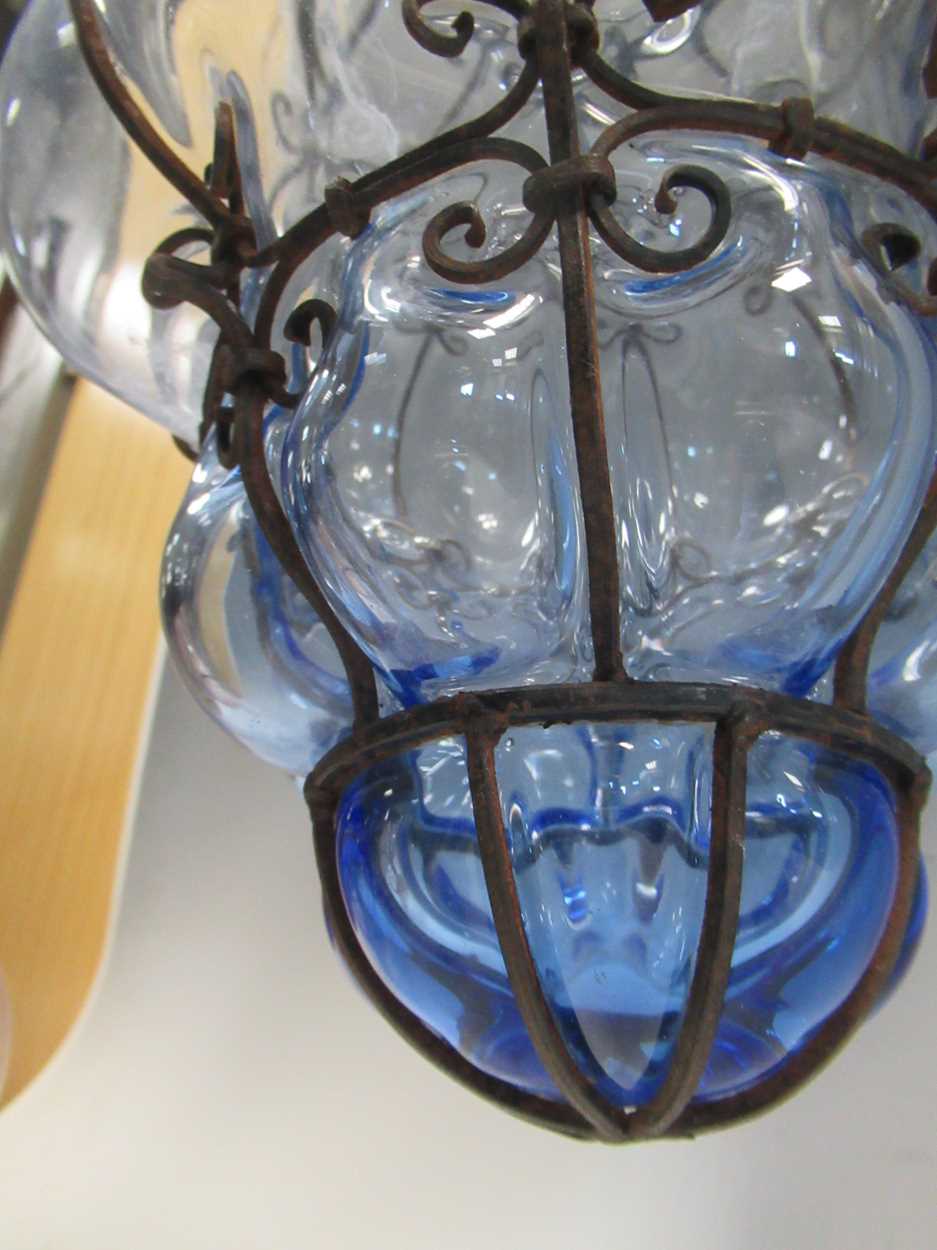 A glass lobed and blue tinted glass lantern and three other light fittings - Image 3 of 5