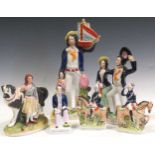 Six Staffordshire figures, to include 'Begging Sailor', 'The Sailors Return', 'R.COBDEN' and others,