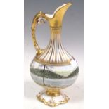 A Kedleston shaped ewer, painted by John McLaughlin with a view of Lady Bower Dam, Derbyshire,