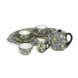 An Art Deco Shelley China bubbles pattern bachelor's tea set, circa 1925, pattern no. 11182,