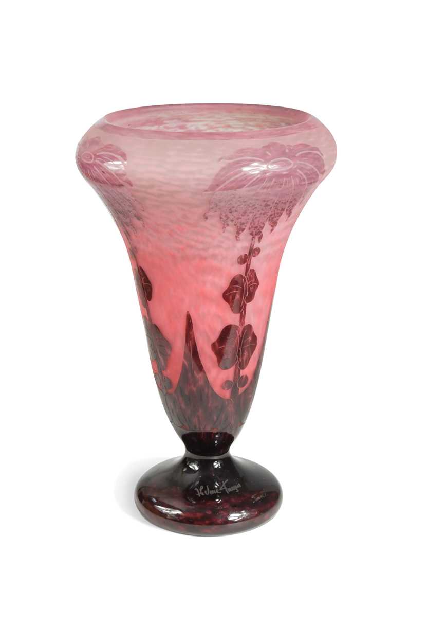 Charles Schneider for Le Verre Francais, a large Décor Dahlias pattern vase, circa 1920,