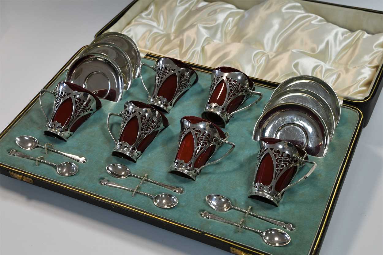 An Art Nouveau silver mounted Royal Doulton coffee service, - Image 3 of 13