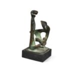 An abstracted bronze study of a family group,