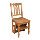 An oak metamorphic library chair, late 19th century,