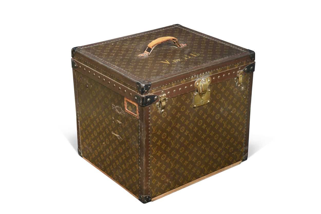 A Louis Vuitton lady's hat box or square steamer trunk, circa 1940s,