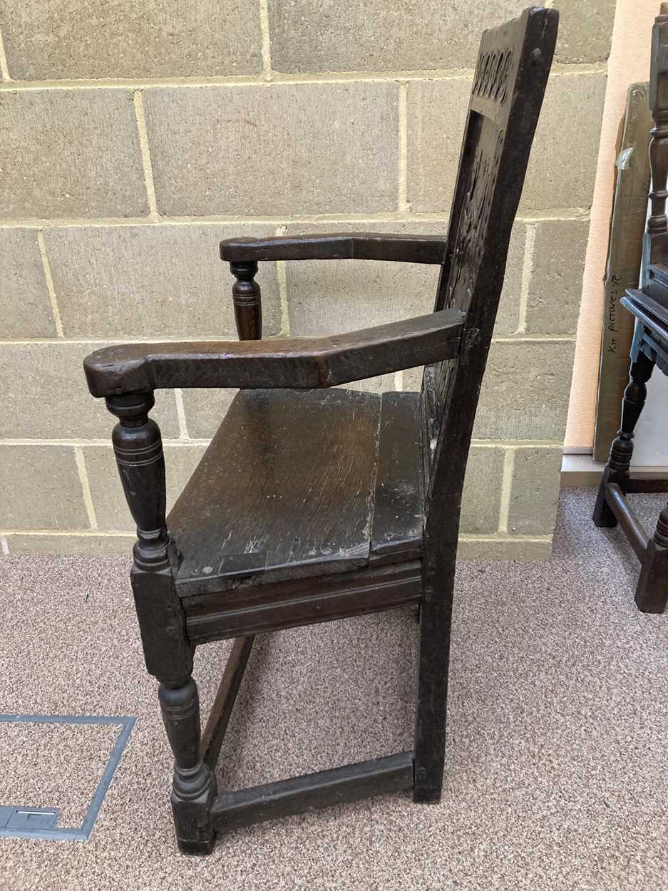 A joined oak caqueteuse type open armchair, 17th century, - Image 45 of 47