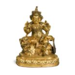 A Sino-Tibetan style gilt bronze figure of Vaishravana,