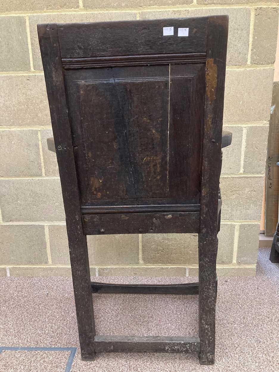 A joined oak caqueteuse type open armchair, 17th century, - Image 44 of 47