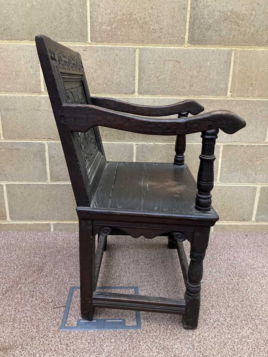 A joined oak caqueteuse type open armchair, 17th century, - Image 5 of 47