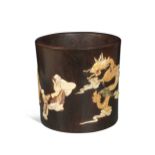 A Chinese zitan-type stone inlaid brush pot, in 17th century style,