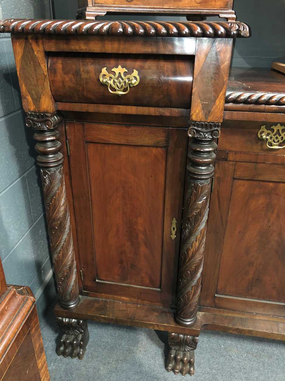 A Georgian Neo-classical mahogany carved sideboard attributed to Duncan Phyfe, New York circa 1820, - Image 9 of 9