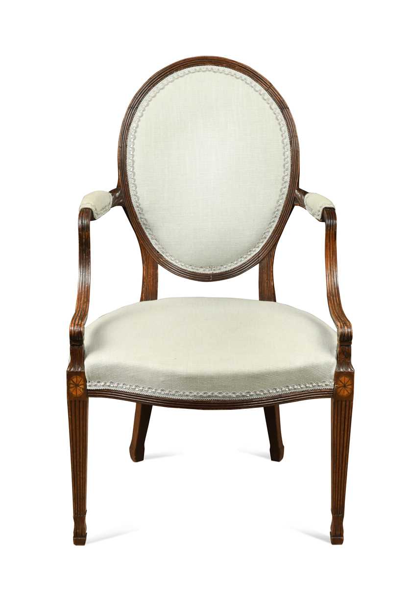 A Hepplewhite style mahogany elbow chair, 19th century,