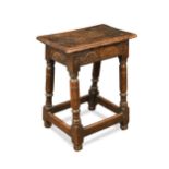 An oak joint stool, 17th century and later,