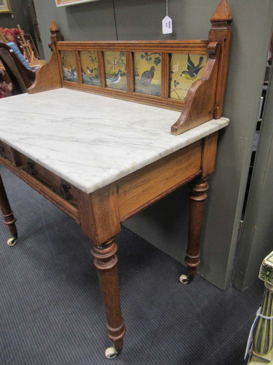 A Victorian pitch pine marble top washstand, - Image 4 of 15