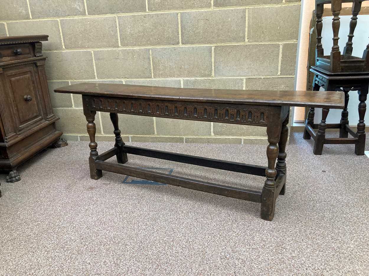 A carved oak bench, 17th century, - Image 14 of 20