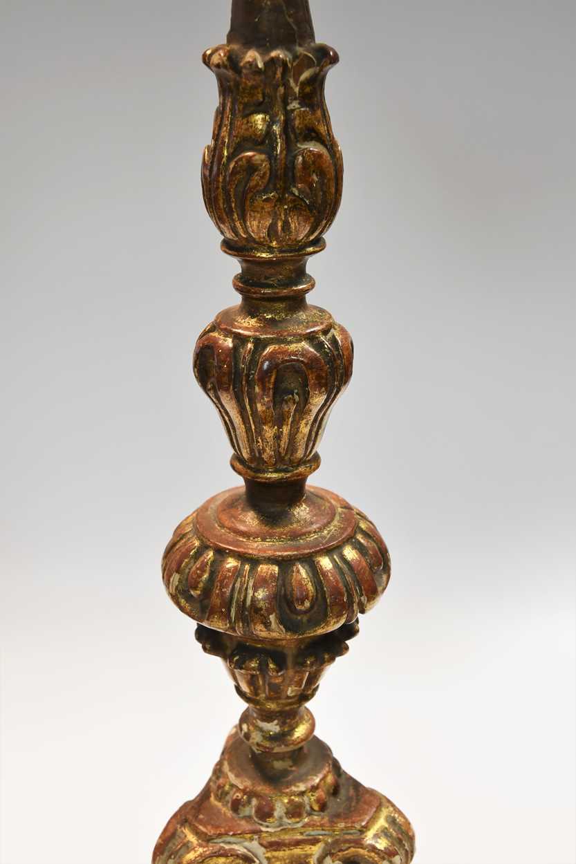 An Italian carved giltwood and gesso altar candlestick, 18th century, - Image 3 of 8